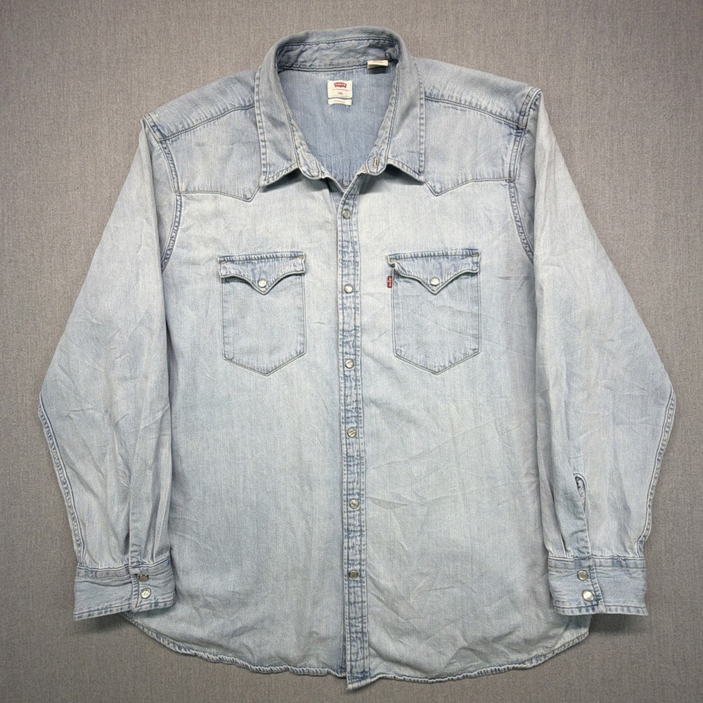 Levi's Denim Shirt Mens Blue Size 2XL‎ XXL Standard Pearl Snap Button